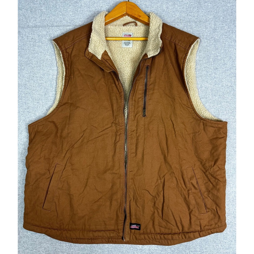 Dickies Canvas Sherpa Lined Vest Mens 3XL Brown Duck Workwear Zip